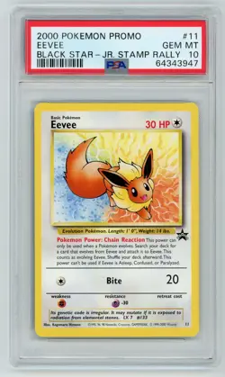 Pokemon Card Eevee 11 Black Star Promo JR. Stamp Rally 2000 PSA 10 GEM MINT - Image 1