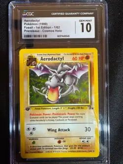 1999 POKEMON FOSSIL - FIRST ED Pre Release HOLO #1/62 AERODACTYL CGC 10 GEM MINT - Image 1