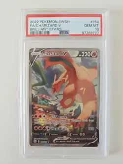 PSA 10 CHARIZARD V 154/172 | SWSH Brilliant Stars Alt Art Graded Pokemon Card - Image 1