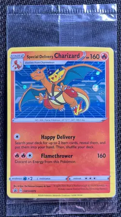 Pokemon SWSH075 Charizard Promo Holo Card Special Delivery Sealed UK Exclusive - Image 1