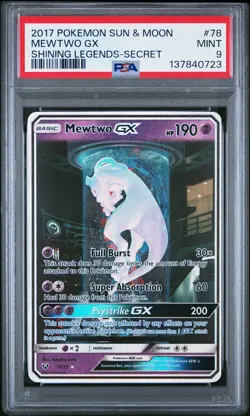 2017 POKEMON SUN & MOON SHINING LEGENDS SECRET #78 MEWTWO GX PSA 9 - Image 1