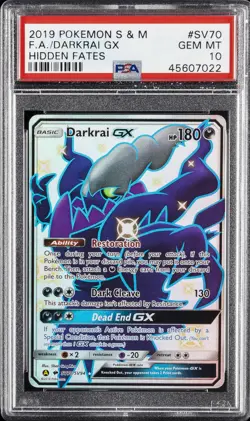 2019 POKEMON SUN & MOON HIDDEN FATES #SV70 FULL ART/DARKRAI GX PSA 10 - Image 1