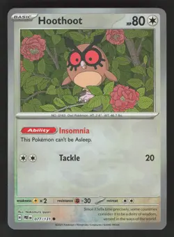 Hoothoot 077/131 Master Ball Pokemon Prismatic Evolutions NM - Image 1