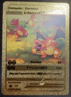 Pokemon Charmander/Charmeleon/Charizard GX Evolution Gold Foil Fan Art card - Image 1