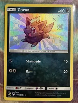 Pokemon Zorua SV25/SV94 Hidden Fates Shiny Vault Full Art Holo Rare 2019 - Image 1