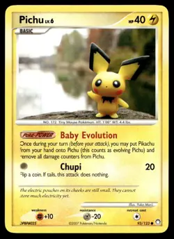 EX-NM Mysterious Treasures Pichu Common 93/123 2007 Pokemon TCG - Image 1