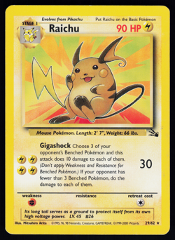 Raichu 29/62 Pokemon Fossil Red Logo English Rare 1999-2000 Australian Print - Image 1