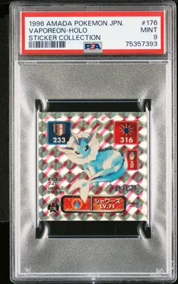 1996 AMADA POKEMON JPN STICKER COLL #176 VAPOREON-HOLO PSA 9 - Image 1