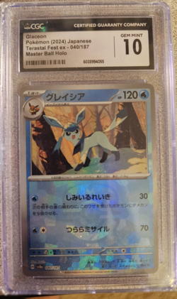 CGC 10 GEM MINT JAPANESE POKEMON 2024 GLACEON 040 Master Ball Holo Terastal Fest - Image 1