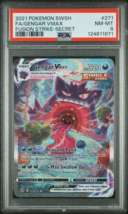 2021 POKEMON SWORD & SHIELD FUSION STRIKE SECRET #271 FULL ART/GENGAR VMAX PSA 8 - Image 1