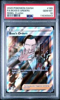 PSA 10 BOSS'S ORDERS 189 REBEL CLASH SWORD & SHIELD TRAINER POKEMON GEM MINT - Image 1