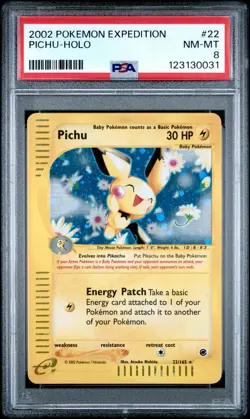 2002 POKEMON EXPEDITION #22 PICHU HOLO PSA 8 - Image 1