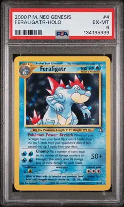 PSA 6 EX-MINT 2000 Pokemon Neo Genesis Unlimited Feraligatr 4/111 Holo Rare Card - Image 1