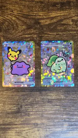 4 FAN ART Pokemon TCG Cards Ditto Chikorita Cyndaquil Totodile Pikachu ballon - Image 2