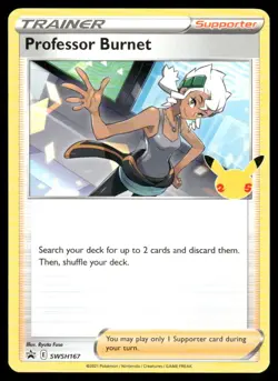 Pokemon Cards Professor Burnet (25th Anniversary Stamp) SWSH167 S&S Promo NM - Image 1