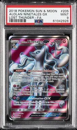 2018 POKEMON SUN & MOON LOST THUNDER #205 FULL ART ALOLAN NINETALES GX PSA 9 - Image 1