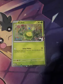 Play! Pokemon Prize Pack Series 7 Prismatic Evolutions Cosmo Holo 004/131 Budew - Image 1