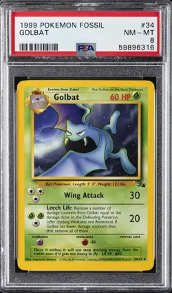 1999 POKEMON FOSSIL #34 GOLBAT PSA 8 - Image 1