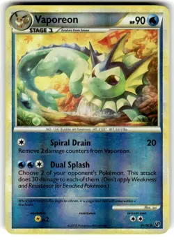 Pokemon TCG Vaporeon HS-Undaunted 41/90 Reverse Holo Uncommon Card NM - Image 1