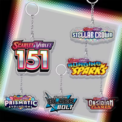 POKEMON TCG BINDER TAG ACRYLIC KEYCHAIN SCARLET AND VIOLET ENGLISH ALL SET LOGO - Image 1
