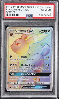2017 POKEMON SUN & MOON SECRET #154 FULL ART/UMBREON GX PSA 10 - Image 1