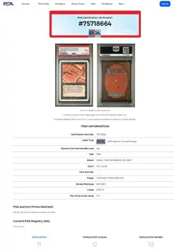 1994 MtG Magic the Gathering Revised Contract From Below Rare PSA 9 Reserve List - Image 3