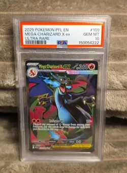 2025 POKEMON PFL EN PHANTASMAL FLAMES #109 MEGA CHARIZARD X EX ULTRA RARE PSA 10 - Image 1