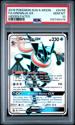 2019 POKEMON SUN & MOON HIDDEN FATES #SV56 FULL ART/GRENINJA GX PSA 10 - Image 1