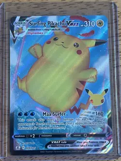2021 Pokemon Surfing Pikachu VMAX 009/025 Celebrations Pokemon TCG - Image 1