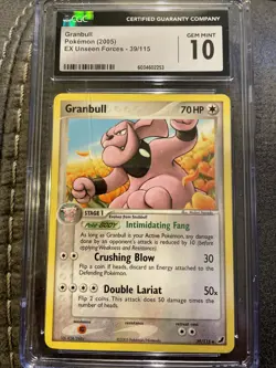 CGC GM 10 Granbull Pokemon 2005 EX Unseen Forces 39/115 Shadowless - Image 1