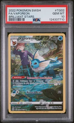 2022 POKEMON SWORD & SHIELD BRILLIANT STARS #TG02 FULL ART/VAPOREON PSA 10 - Image 1