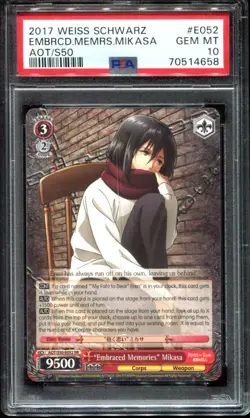 2017 WEISS SCHWARZ ATTACK ON TITAN VOL.2 PSA 10 #E052 "EMBRCD.MEMRS" MIKASA - Image 1