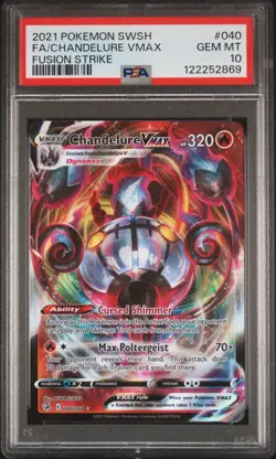 2021 Pokemon Sword & Shield Fusion Strike Chandelure VMAX #040 Full Art PSA 10 - Image 1
