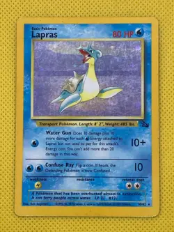 Vintage Pokemon Card Lapras # 10 / 62 Water Gun | Foil - Holo Rare Fossil HP - Image 2