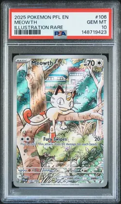 2025 POKEMON PFL EN-PHANTASMAL FLAMES ILLUSTRATION RARE #106 MEOWTH PSA 10 - Image 1