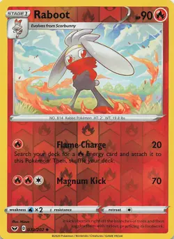 Raboot 032/202 Uncommon Sword & Shield Pokemon Reverse Holo Near Mint - Image 1
