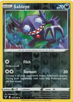 Sableye 105/185 Uncommon Vivid Voltage Pokemon Reverse Holo Near Mint - Image 1