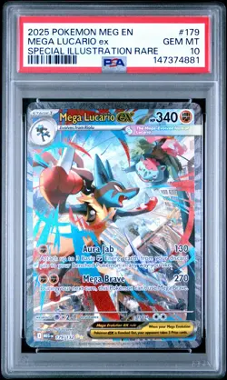 2025 POKEMON MEG EN-MEGA EVOLUTION #179 MEGA LUCARIO EX PSA 10 - Image 1