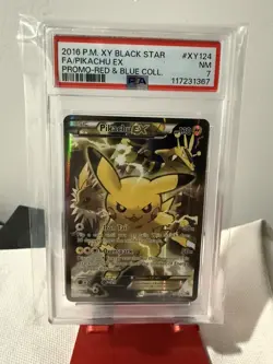 2016 POKEMON XY BLACK STAR PROMO RED & BLUE COLL FULL ART/PIKACHU EX PSA 7 - Image 1