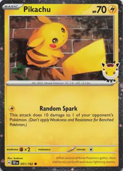 Pikachu- (Cosmos Holo) 2026 Pokemon Day 30th Stamped 051/162 NM *Swirl Face* - Image 1