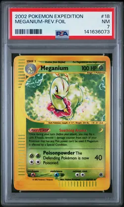 2002 POKEMON EXPEDITION #18 MEGANIUM-REVERSE FOIL PSA 7 - Image 1