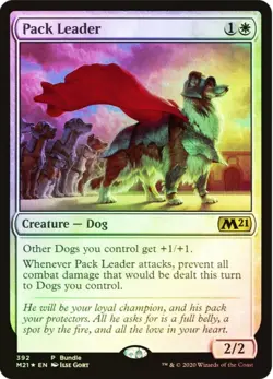 MTG FOIL WHITE 2/2 PACK LEADER 392 - PROMO - M21 - DOGS GET +1/+1 - Image 1