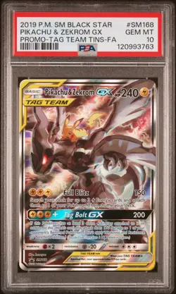 2019 POKEMON SM BLACK STAR PROMO #SM168 FULL ART/PIKACHU & ZEKROM GX PSA 10 - Image 1