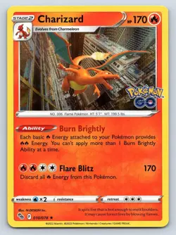 CHARIZARD 010/078 HOLO RARE POKEMON GO POKEMON NM - Image 1