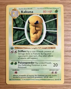 Kakuna 1st Edition Base Set 33/102 WOTC 1999 Pokemon Card - NM Near Mint - Image 1