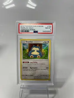 2019 POKEMON SUN & MOON UNBROKEN BONDS #158 SNORLAX-HOLO PSA 8 - Image 1