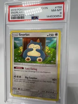 2019 POKEMON SUN & MOON UNBROKEN BONDS #158 SNORLAX-HOLO PSA 8 - Image 2