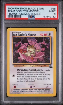 2000 Pokemon Black Star #18 Team Rocket's MEOWTH Promo Pokemon League PSA 9 - Image 1