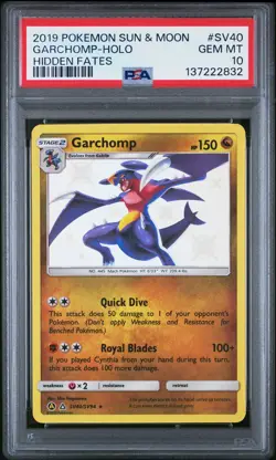 2019 POKEMON SUN & MOON HIDDEN FATES #SV40 GARCHOMP-HOLO PSA 10 - Image 1