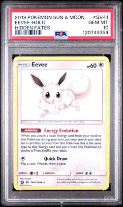 2019 POKEMON SUN & MOON HIDDEN FATES #SV41 EEVEE-HOLO PSA 10 - Image 1